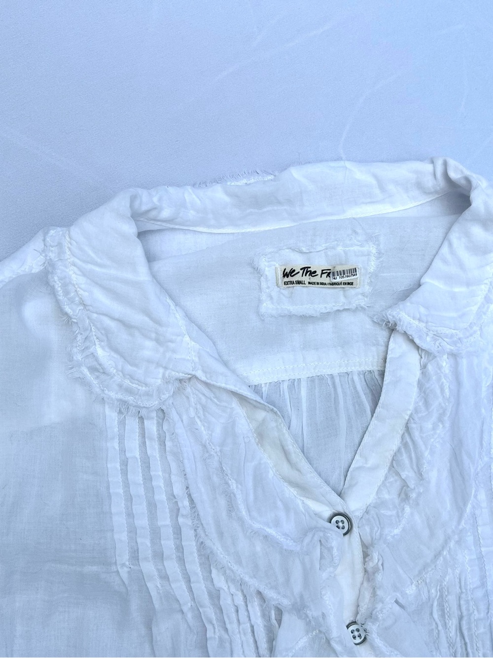 Free People White Ruffled Pintuck Button-Front Blouse - Picture 2 of 2